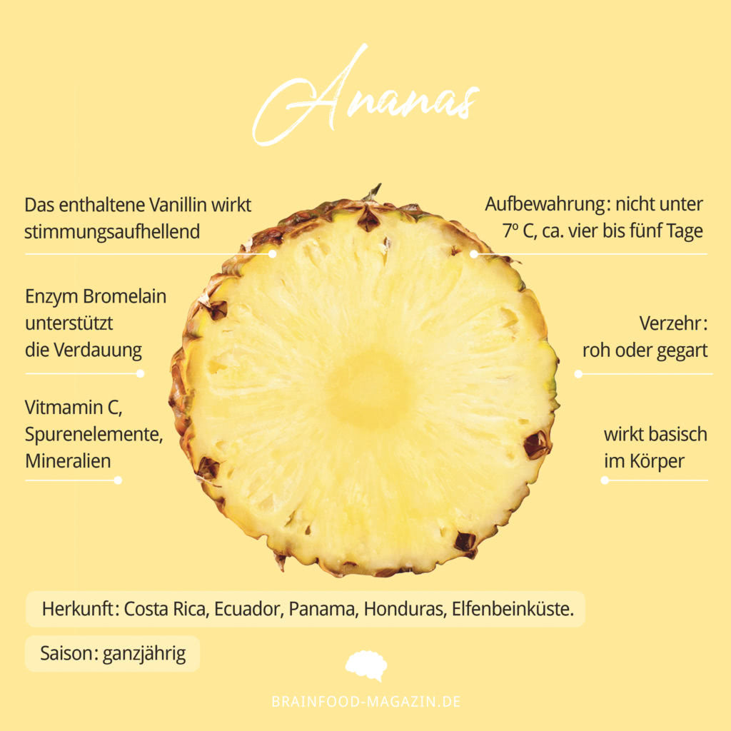 Ananas Herkunft, Rezepte, Haltbarkeit und Aufbewahrung.