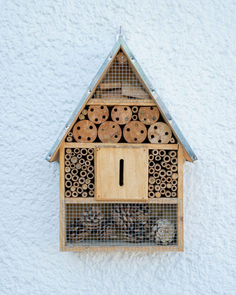 Eine Nisthilfe oder auch Insektenhotel genannt, hilft Insekten und Wildbienen ein Zuhause zu finden.